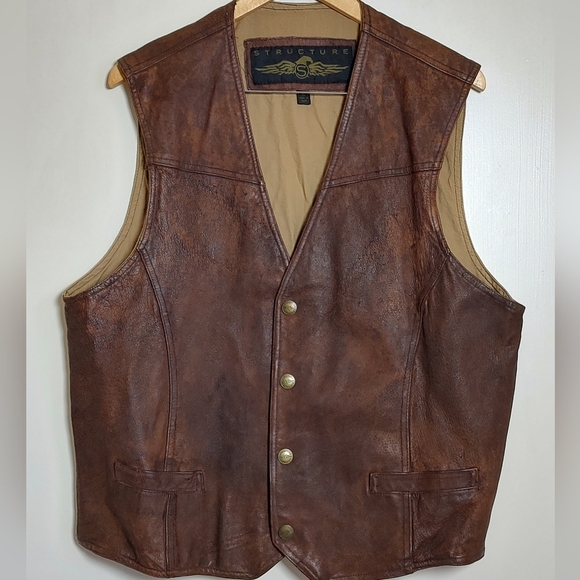 Structure Other - Vintage Structure Brown Distressed Leather Vest